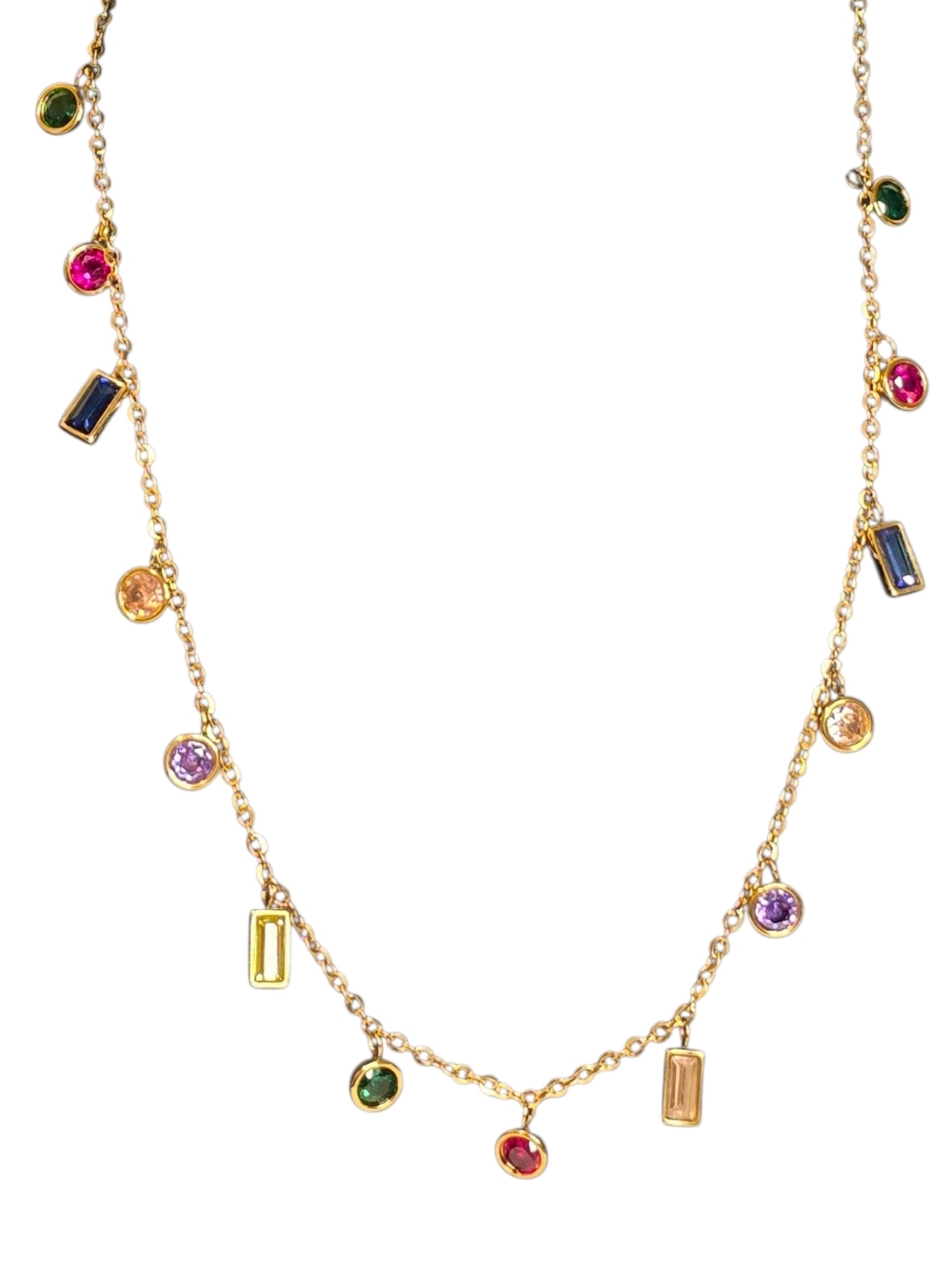 18k Gold Plated Stainless Steel Rainbow Cubic Zirconia Crystal Necklace Jewelry - Picture 5 of 8